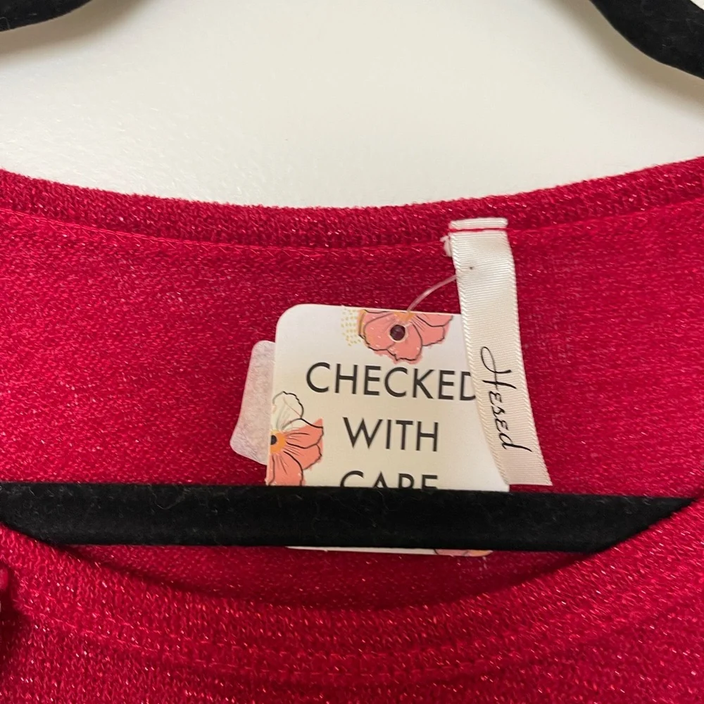 Christmas Holiday party Hesed shimmering ruby, long sleeve, dressy, top - Picture 2 of 11